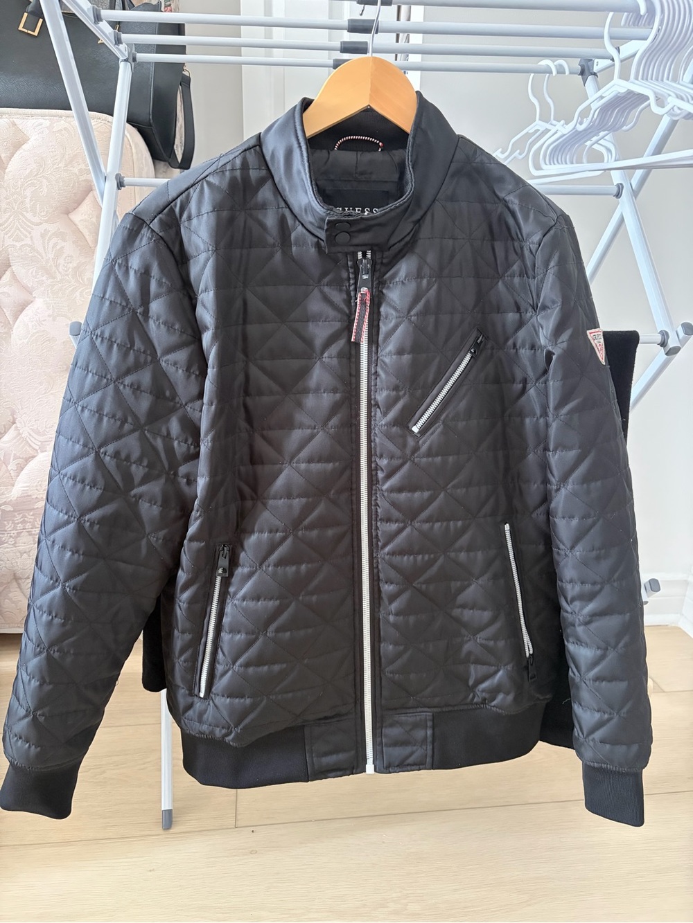 Guess Black Quilted Bomber Jacket